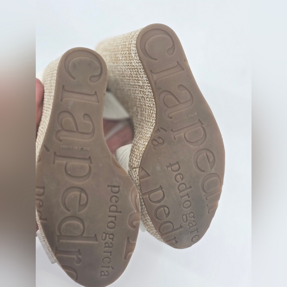 Pedro Garcia White Leather, Suede, Cork Wedge Summer Beach Wedding Sandals - Picture 10 of 11